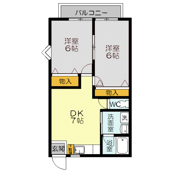 ハイツアネモス1号館(2DK/1階)の間取り写真