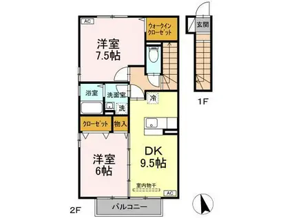 タクア乃木坂(2DK/2階)の間取り写真