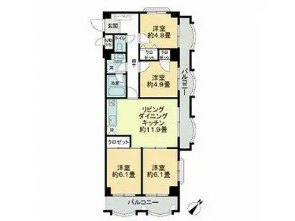 ライオンズマンション新大江(4LDK/3階)の間取り写真