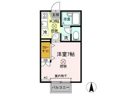サンシャインパレス B棟(1K/1階)の間取り写真