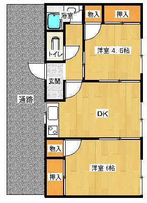 レクリオ博多(2DK/1階)の間取り写真