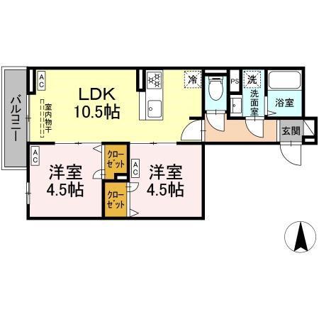 セレスティア南花畑III(2LDK/3階)の間取り写真