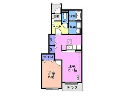 チェリーブロッサムA(1LDK/1階)の間取り写真