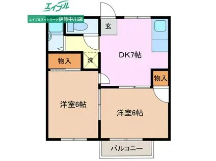 エクセレンス城山(2DK/1階)の間取り写真