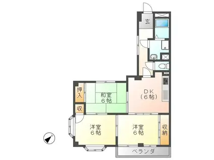 ウェイクフォレストプレイス(3DK/3階)の間取り写真