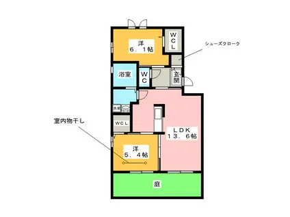 パームフェリーチェA棟(2LDK/1階)の間取り写真