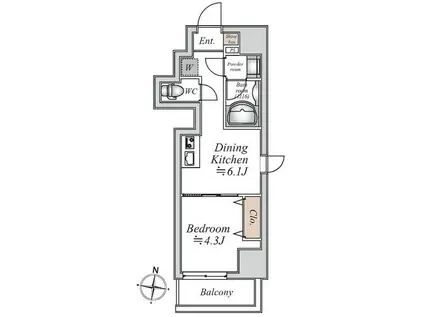 グランカーサ大島(1DK/5階)の間取り写真