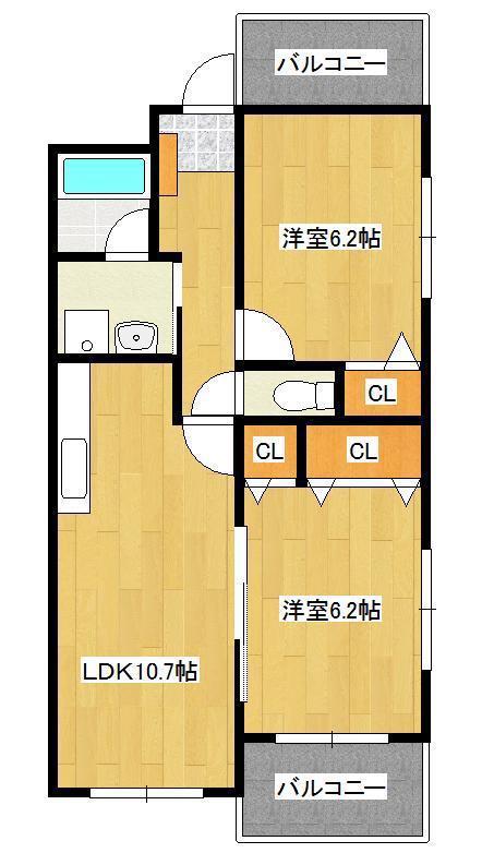プレステージ緑ヶ丘(2LDK/3階)の間取り写真