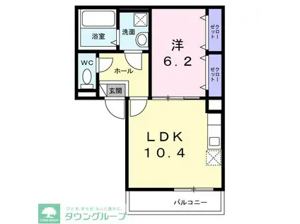 六ツ角フラット3号(1LDK/2階)の間取り写真