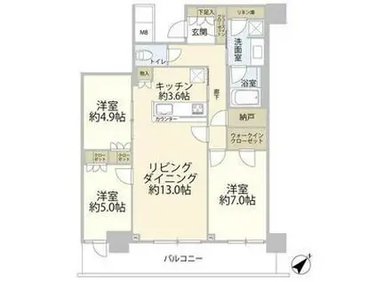 リヴァリエA棟(3LDK/22階)の間取り写真