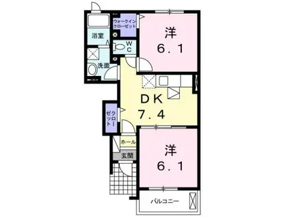 クラール・ブリーゼII(2DK/1階)の間取り写真