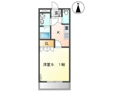 ディアコートA(1K/1階)の間取り写真