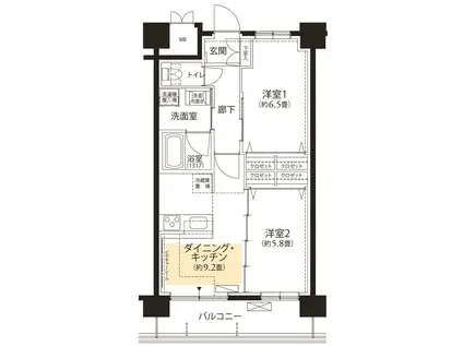 フロール横浜三ツ沢 2番館(2DK/2階)の間取り写真