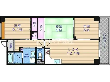 ヒルサイド四天王寺東(3LDK/2階)の間取り写真