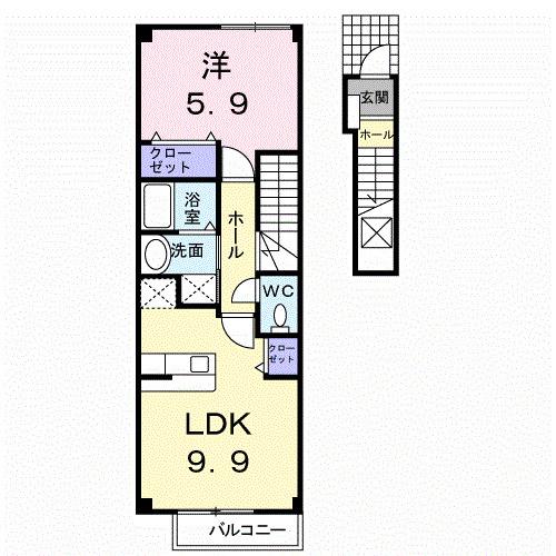 パレ・コリーヌ(1LDK/2階)の間取り写真
