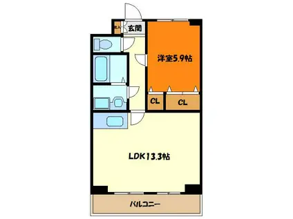 リビン元住吉(1LDK/8階)の間取り写真