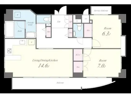 カノンパレス(2LDK/9階)の間取り写真