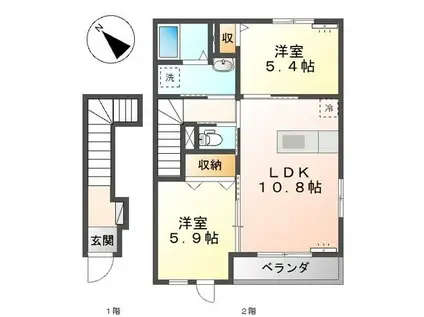 ガーデンコート(2LDK/2階)の間取り写真