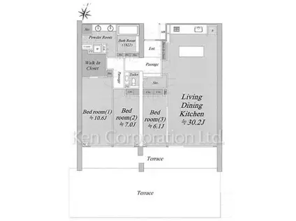 グランドヒルズ三軒茶屋ヒルトップガーデン(3LDK/1階)の間取り写真