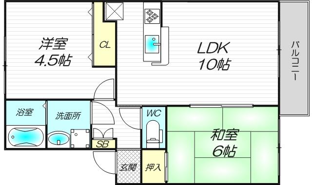 シャトレヴェールA棟(2LDK/2階)の間取り写真