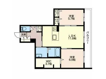ヴェルリンク志賀(2LDK/2階)の間取り写真