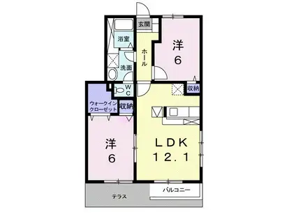 エルピーダMD棟(2LDK/1階)の間取り写真