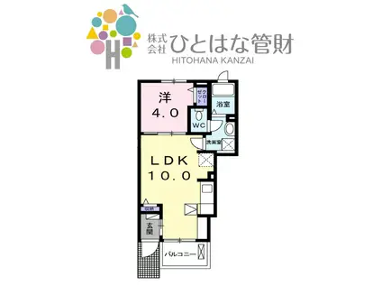 階上地区物件 ヒルサイドハウス(1LDK/1階)の間取り写真