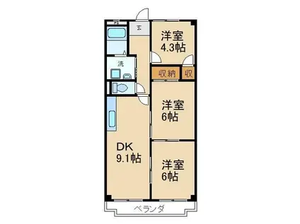 プラムシティレジデンス寝屋川(3DK/4階)の間取り写真