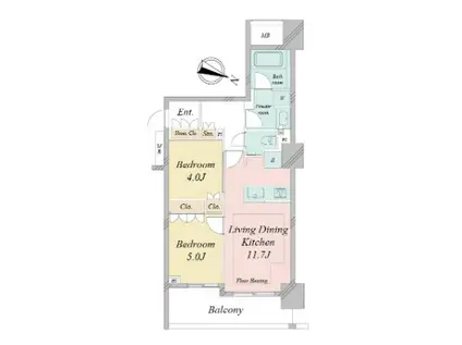 ドゥーエ早稲田(2LDK/6階)の間取り写真