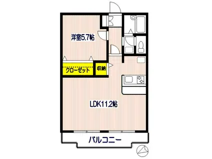 ニュークレール(1LDK/2階)の間取り写真