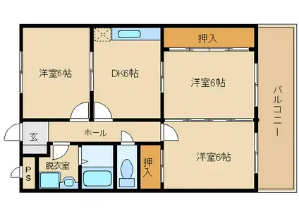 大県マンションⅡ(3DK/1階)の間取り写真