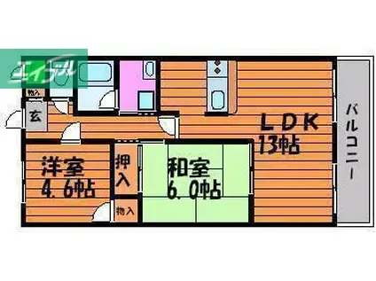 エステートピア浜(2LDK/2階)の間取り写真