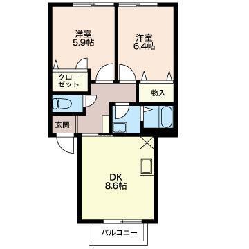 ベルドミール・ソシア(2DK/2階)の間取り写真