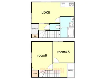 長田区房王寺町3丁目 C棟 PJ(2LDK/1階)の間取り写真