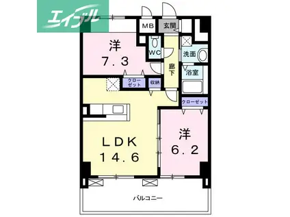ケイマイティ II(2LDK/13階)の間取り写真