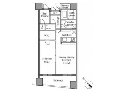 レジディア恵比寿II 13階(1LDK/13階)の間取り写真