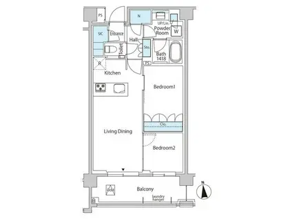 グリーンレジデンス赤坂(2LDK/1階)の間取り写真