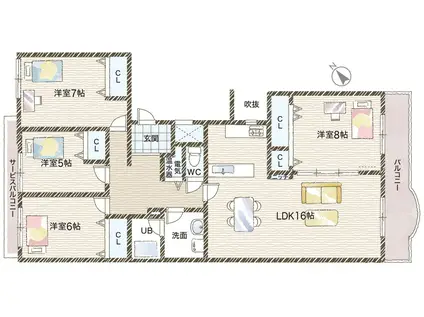 千里藤白台リッツハウスD30棟(4LDK/2階)の間取り写真