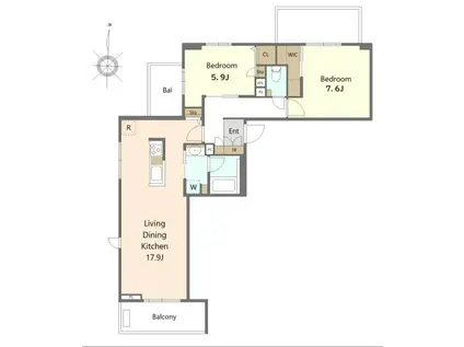 セントリビエ(2LDK/3階)の間取り写真