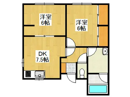 ONLYワン富岸(2DK/1階)の間取り写真