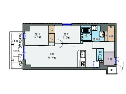 プレサンスNEO新深江リュミエル(2LDK/5階)の間取り写真