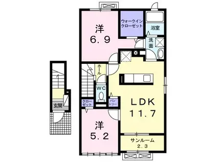 PRIMROSE 室(2LDK/2階)の間取り写真