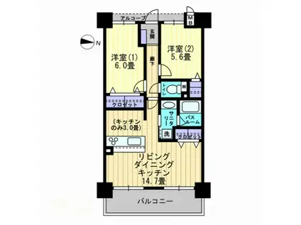 アルファライフ松島公園II(2LDK/6階)の間取り写真
