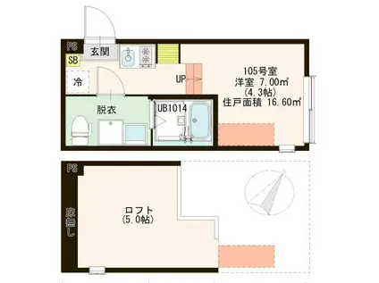 ハーモニーテラス菖蒲園(ワンルーム/1階)の間取り写真