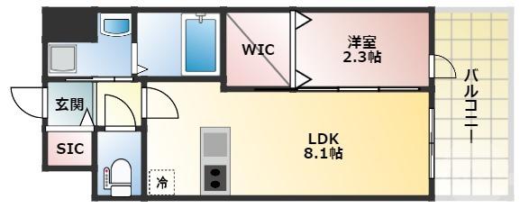 セレニテ十三ミラク(1DK/8階)の間取り写真