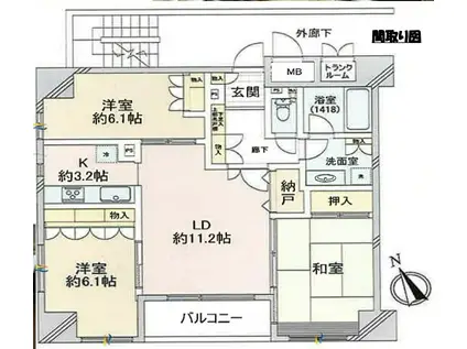 藤和シティーホームズ茅場町(3LDK/5階)の間取り写真
