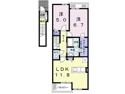 アムール II(2LDK/2階)の間取り写真