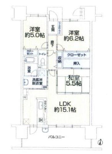 サーパス大高小南(3LDK/13階)の間取り写真