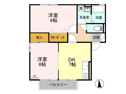 パルティールB(2DK/2階)の間取り写真