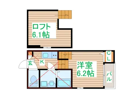 ハーモニーテラス六丁の目II(ワンルーム/1階)の間取り写真